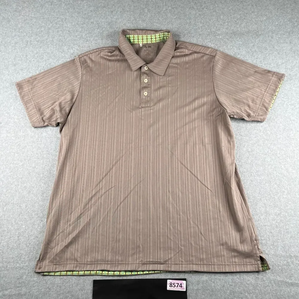 Adidas CimaCool Polo Shirt XL Brown Striped Performance Stretch Casual Mens